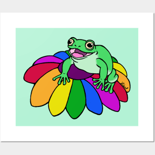 Rainbow Flower Froggy Posters and Art